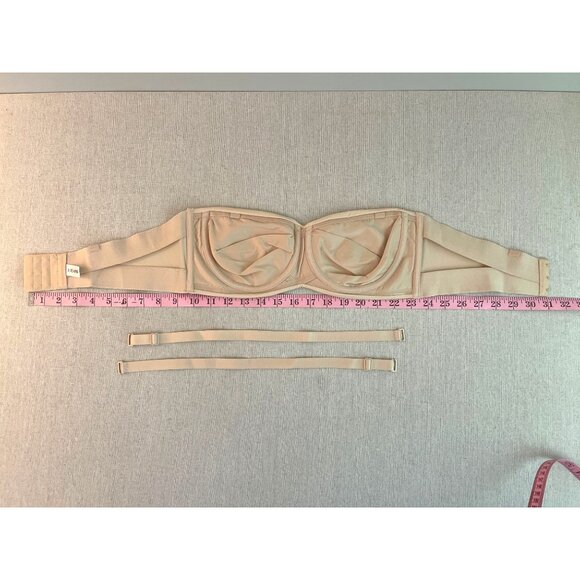 Strapless Beige Bandeau Bra 42/95B With Adjustable Straps & Hook Closure Nylon/S - Picture 3 of 7